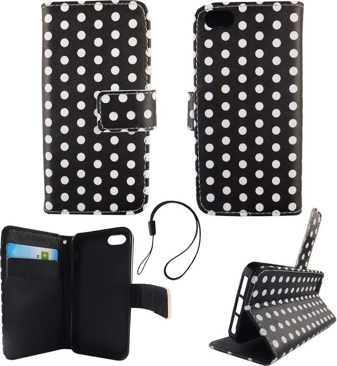 Produktbild König Design Schutz Hülle für Apple iPhone 5 5s SE Polka Dot Schwarz Tasche Case Book Style (Apple iPhone 5)