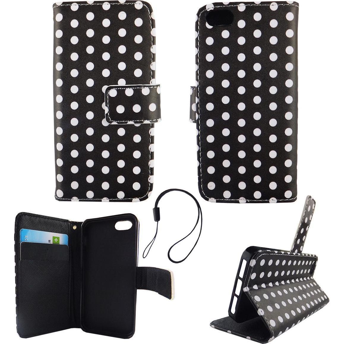 König Design Schutz Hülle für Apple iPhone 5 5s SE Polka Dot Schwarz Tasche Case Book Style (Apple iPhone 5), Smartphone...
