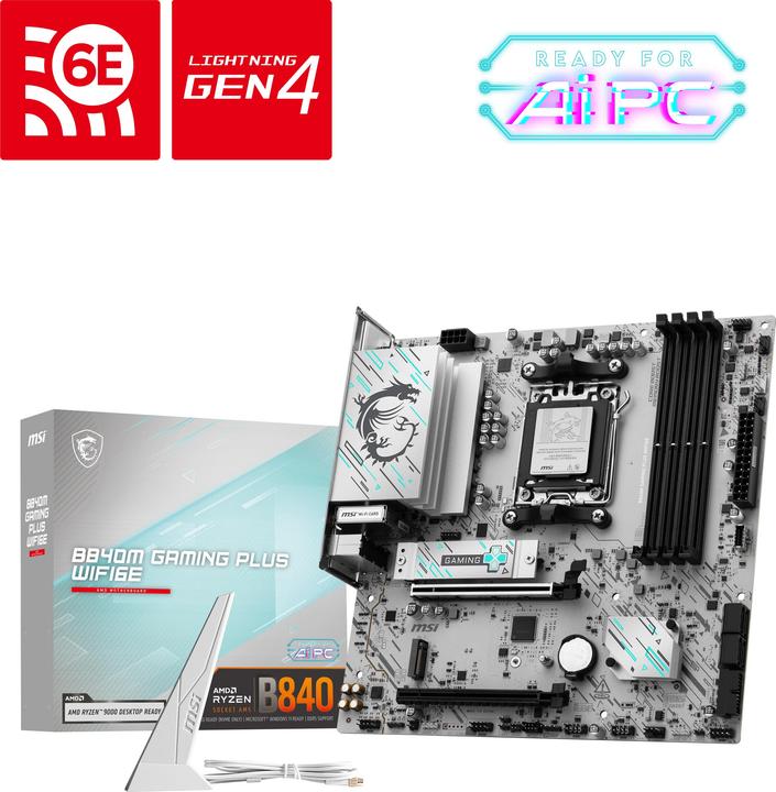 Produktbild MSI B840M GAMING PLUS WIFI6E AM5 mATX MB (AM5, AMD B840, mATX)