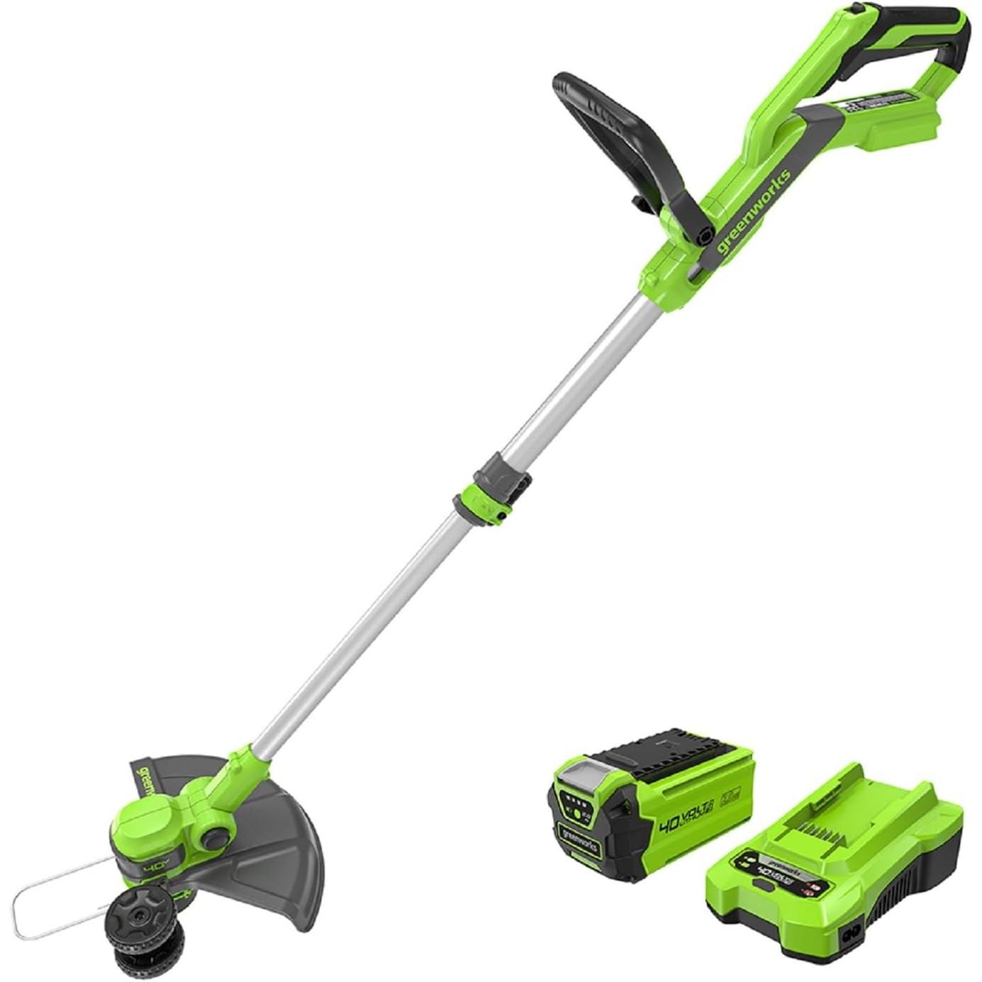Greenworks, Decespugliatore, Akku-Grastrimmer mit Rad für kleine bis mittlere Gärten, automatischer Fadenvorschub (Filo di taglio)