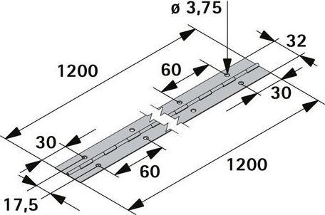 Produktbild Hettich Stangenscharnier H 1200 x B 32 mm, vernickelt, 1 Stck (1 Stk.)
