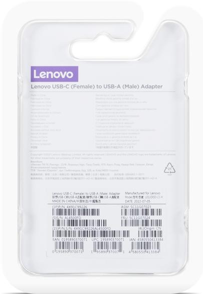 Actual product image Lenovo USB adapter - USB-C (W) to USB (0.02 m, USB 2.0)