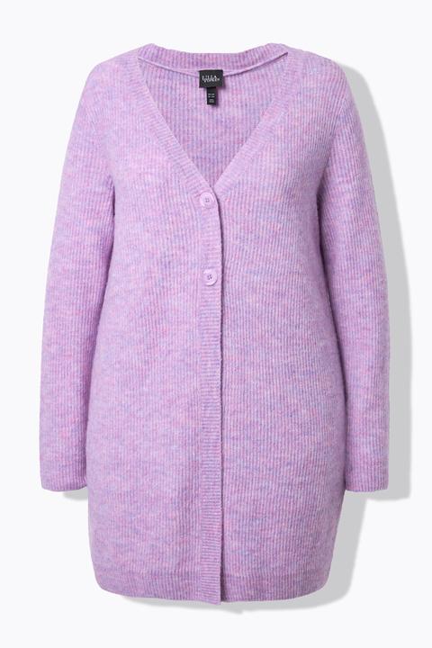 Produktbild Ulla Popken Long-Strickjacke, Rippstrick, V-Ausschnitt, Langarm (60)