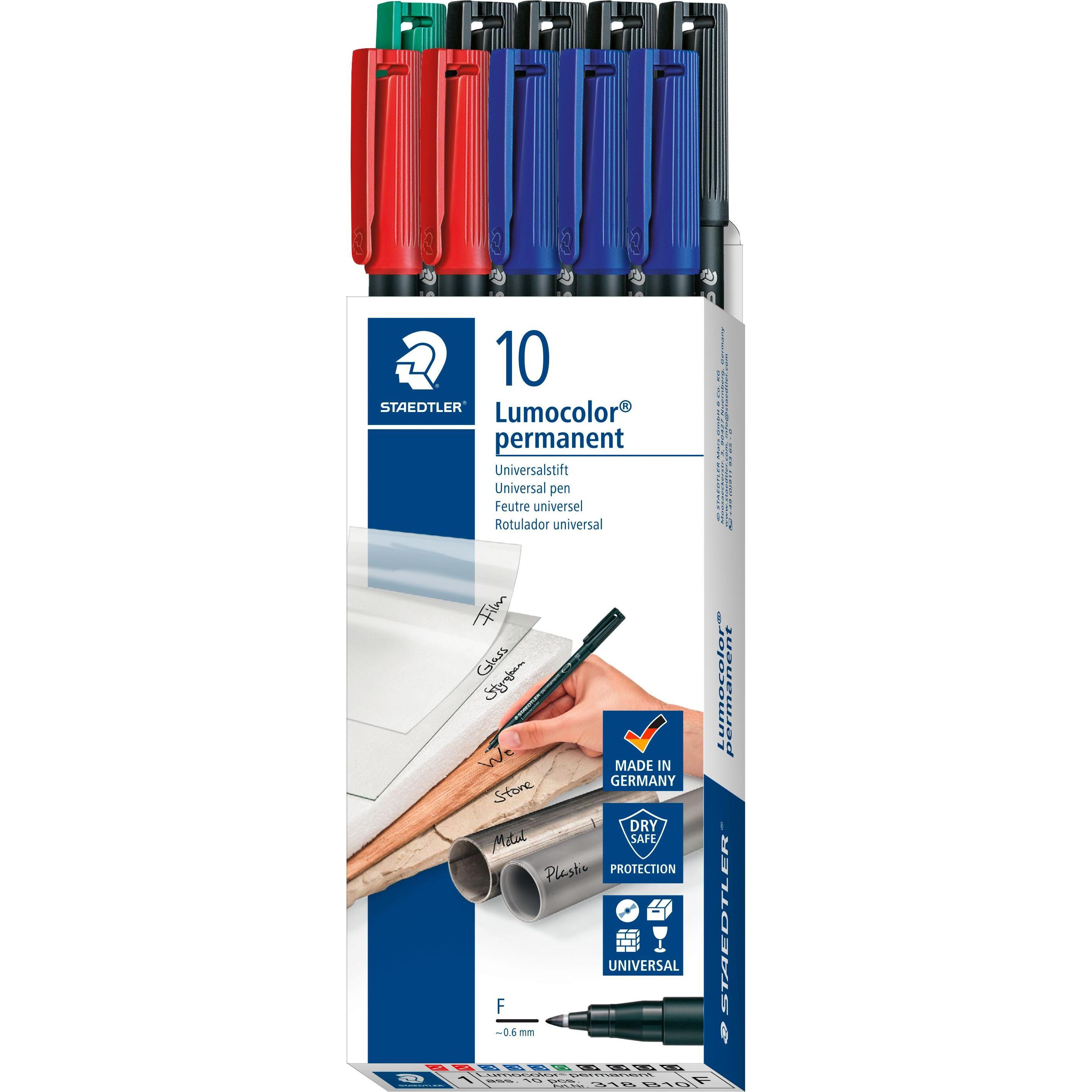 Thumbnail - Staedtler, Marker, Lumocolor Permanent-Marker 318F, 10er Schachtel (Schwarz, Rot, Blau, Grün, 0.60 mm, 10 x)