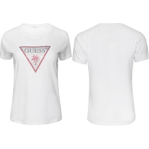 Guess, Donne, Maglietta, Damen T-Shirt Mit Dreieck-Strass, (M)