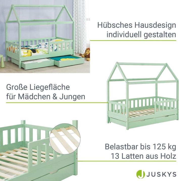 Image du produit Juskys Kinderbett 90x200cm mit Bettkasten Marli - Mint (90x200)