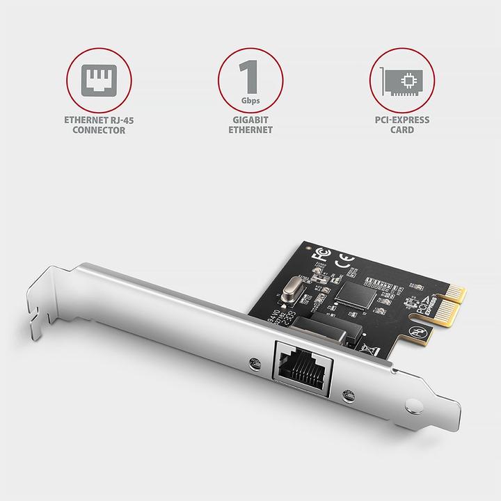 Produktbild Axagon PCEE-GRL Karta sieciowa PCIe 1x Gigabit Ethernet port RJ-45, chipset Realtek 8111L w. SP & LP (PCI-E x1)