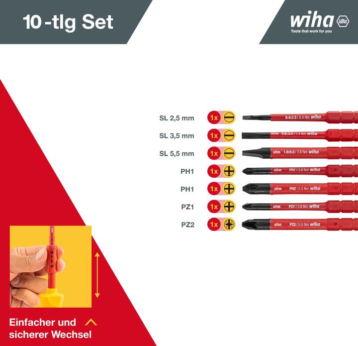 Produktbild Wiha Set slimVario (Phillipps-Kreuzschlitz (PH), Pozidriv-Kreuzschlitz (PZ), Schlitzschrauben)