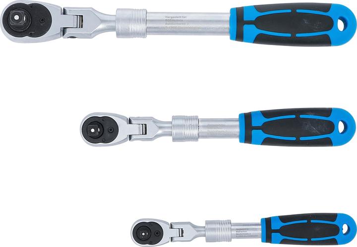 BGS Umschaltknarren-Satz ausziehbar, abwinkelbar 6,3 mm (1/4") - 10 mm (3/8") - 12,5 mm (1/2") 3-tl (3/8", 1/4", 1/2")