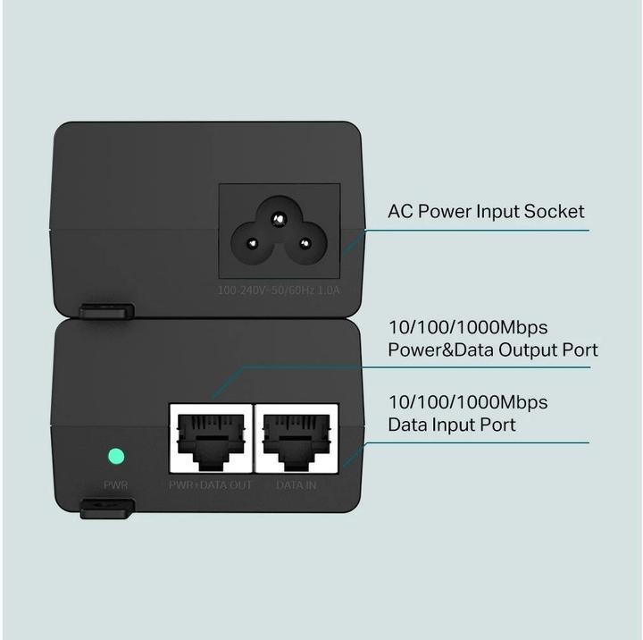 Actual product image TP-Link PoE+ Injector Adapter TL-POE160S Ethernet LAN (RJ-45) Ports 1x10 (802.3at (PoE+), 802.3af (PoE), 30 W)
