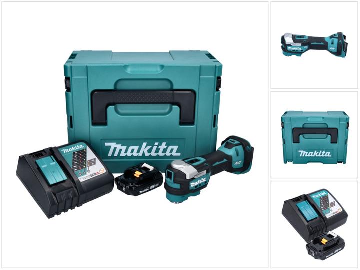 1x Makita DTM 52 Akku Multifunktionswerkzeug, 1x Makita BL 1820 B 18 V 2,0 Ah Akku, 1x Makita DC 18 RC Akku Ladegerät 18 V, 1x Makita Makpac, 1x Universaleinlage