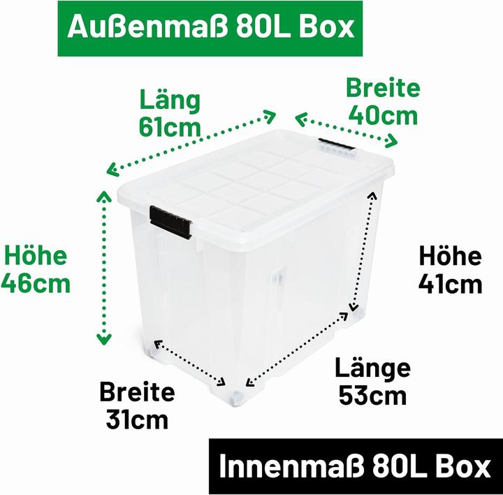 Actual product image Novaliv XXL Aufbewahrungsbox mit Deckel Gross 80L transparente Nestbar stapelbare Plastikbox mit Clip (61 x 40 x 45 cm, 80 l)