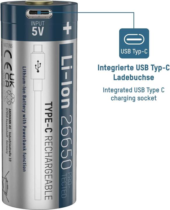 Immagine prodotto Ansmann Ricaricabile di tipo C (1 pz., 26650, 5100 mAh)