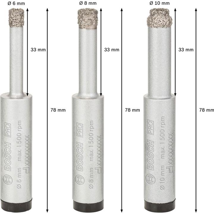 Produktbild Bosch Professional Zubehör PRO Ceramic dry Bohrer-Set, 6 x 33, 8 x 33, 10 x 33 mm, 3-tlg. (10 mm, 6 mm, 8 mm)