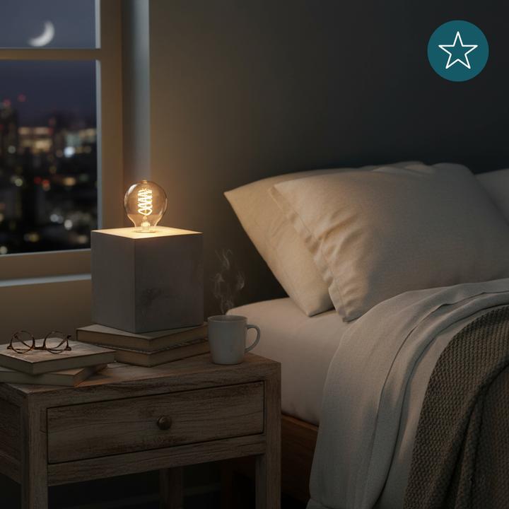 Actual product image Luxula Table lamp, CUBE, metal, E27, cement look, textile cable with switch (E27)