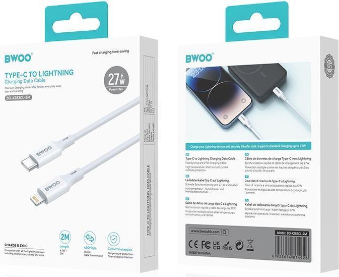 Actual product image Bwoo 27W USB-C to Lightning cable, ABS case + TPE molding, 2M (2 m, USB 3.0, 27 W)
