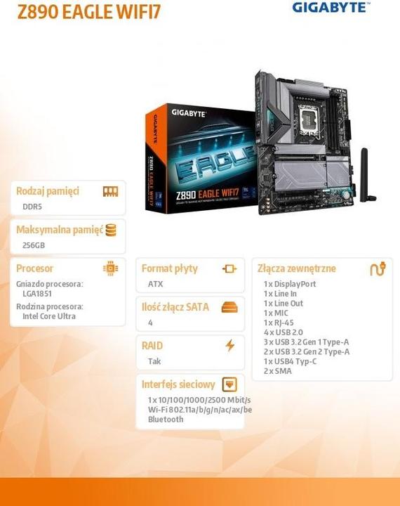 Actual product image Gigabyte Z890 EAGLE WIFI7 (LGA 1851, Intel Z890, ATX)