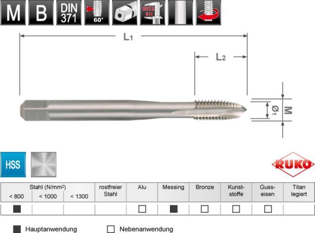 Terrax by Ruko Maschinengewindebohrer HSS M DIN 371 Form B M4