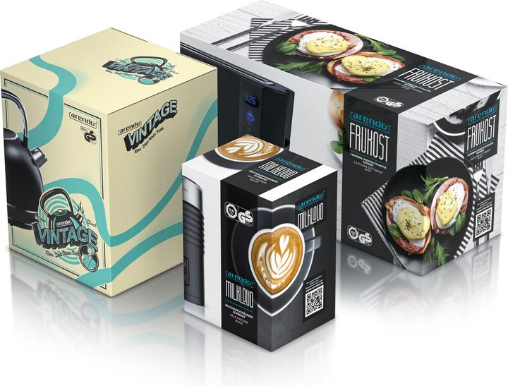 Produktbild Arendo Frühstücks Set Wasserkocher 1,7 L 2200 W, 2-Scheiben Toaster & Milchaufschäumer 435 W, Matt Schwarz