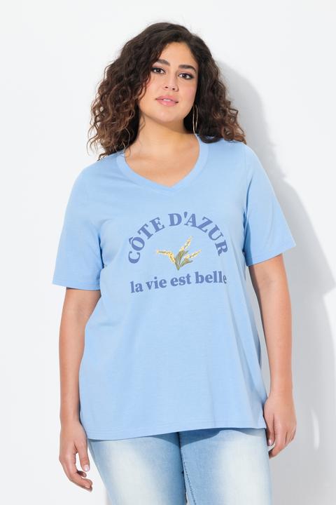 Immagine prodotto Ulla Popken T-shirt dal taglio svasato con ricami, scollo a V e mezze maniche (62)