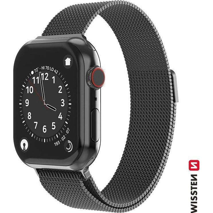 Swissten Fascia a rete per apple watch 38-40 mm nero (38 mm, 40 mm, Acciaio inossidabile), Cinturini per orologi, Nero