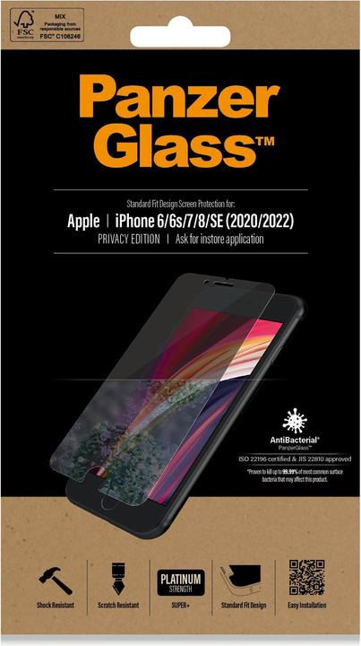 Image du produit PanzerGlass Privacy (1 pièce(s), Apple iPhone SE, Apple iPhone 6s, Apple iPhone 6, Apple iPhone 8, Apple iPhone 7)
