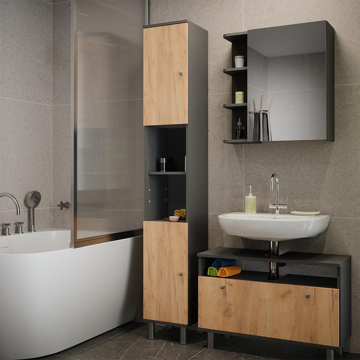 Actual product image Vicco Hochschrank Fynn, Anthrazit/Goldkraft Eiche, 30 x 190 cm