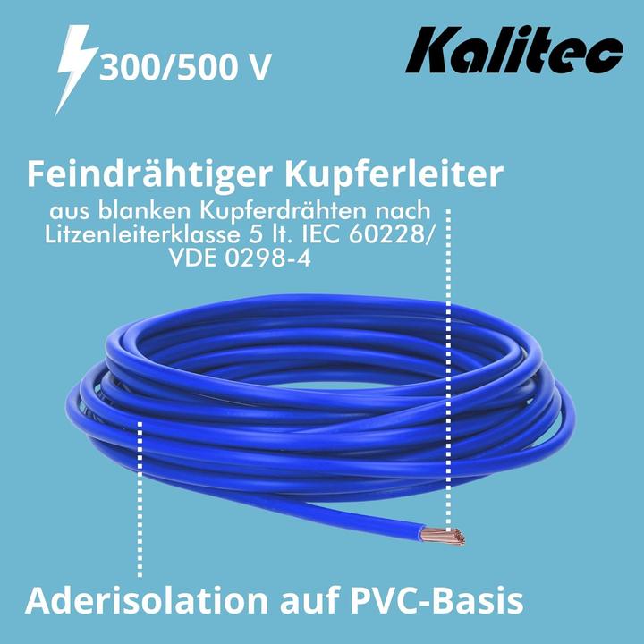 Produktbild Kalitec 10 Meter H05V-K 0,75 mm² dunkelblau Verdrahtungsleitung I Aderleitung flexibel I PVC Einzela (10 m)