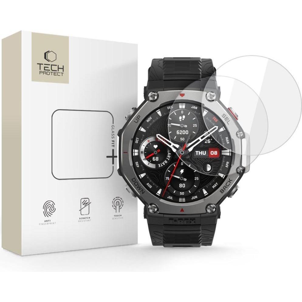 Hofi Tech-Protect Gehärtetes Glas Fit+ 2er-Pack Für Amazfit T-Rex 3 Pro 48mm Klar, Pellicola protettiva per smartwatch, Trasparente