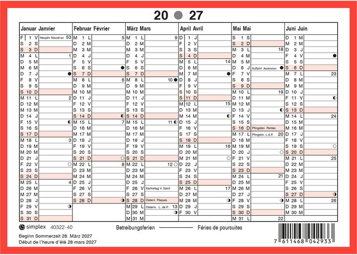 Nährwerte und Zutaten Simplex Tafelkalender (A6)