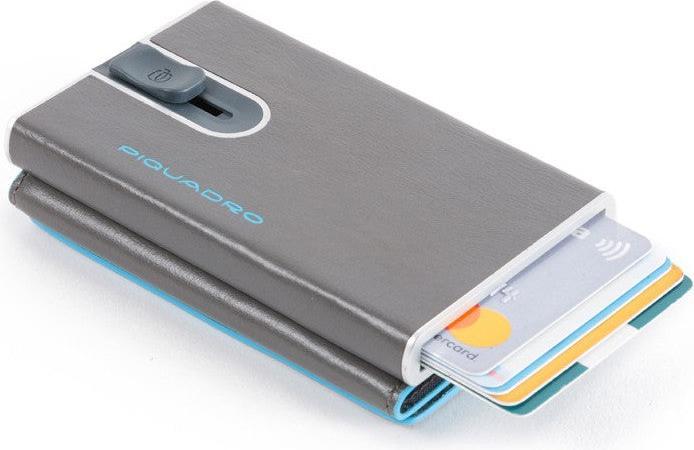 Actual product image Piquadro Blue Square, Leather Card Holder, Square Sliding System with Comp