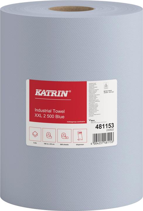 Image du produit Katrin Essuyage Classic XXL Dimensions : 38 cm x 190 m (l x L) Matière : Tissu Couleur : bleu (2x)