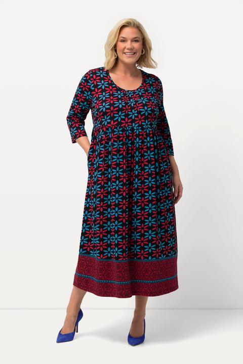 Produktbild Ulla Popken Jerseykleid, Blüten, A-Linie, Rundhals, 3/4-Arm (62)