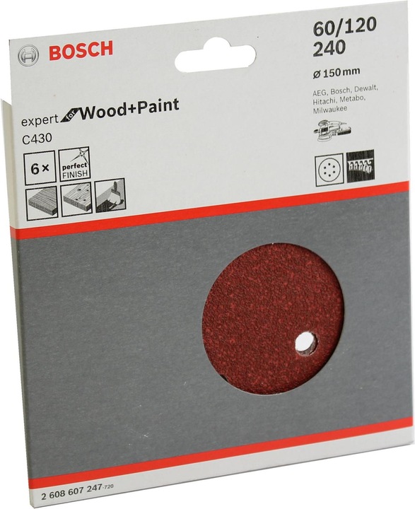 Produktbild Bosch Professional Zubehör Schleifblatt C430, 150 mm, 60, 120, 240, 6 Löcher, Klett, 6er-Pack (60, 120, 240)