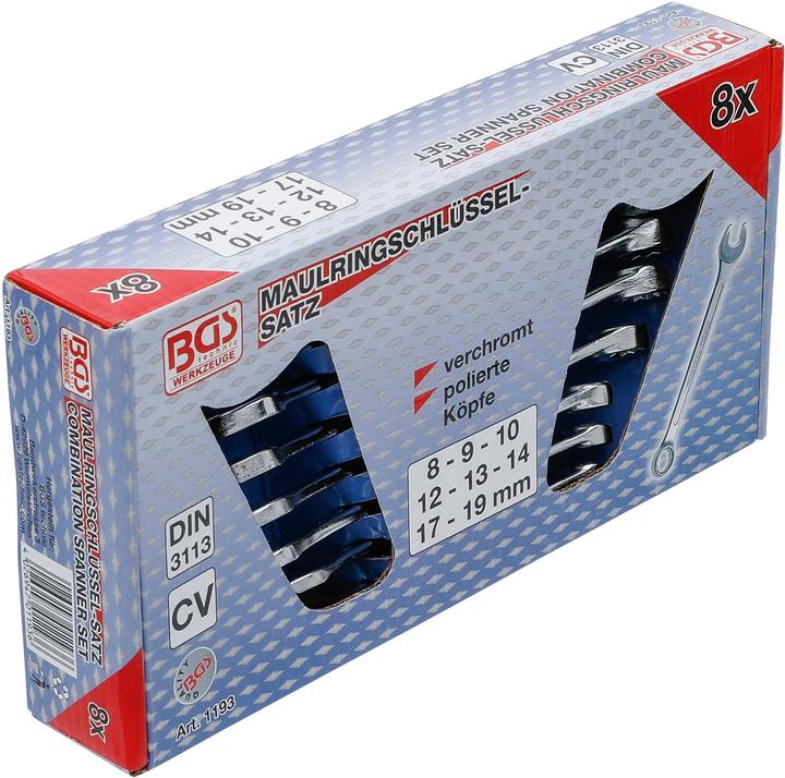 Produktbild BGS Maul-Ringschlüssel-Satz SW 8 - 19 mm 8-tlg. (19 mm, 12 mm, 14 mm, 16 mm, 10  mm, 18 mm, 17 mm, 11 mm, 15 mm, 8 mm, 9 mm, 13 mm)
