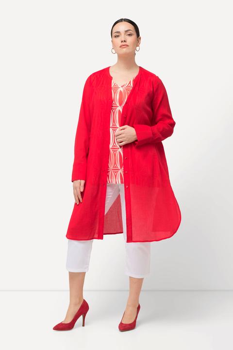 Image du produit Ulla Popken Blouse longue à tissu texturé. Ligne A avec col tunisien et manches longues (46, 48)