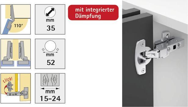 Produktbild Hettich Einklips Topfscharnier Sensys 35 mm schwarz Mittelwandanschlag