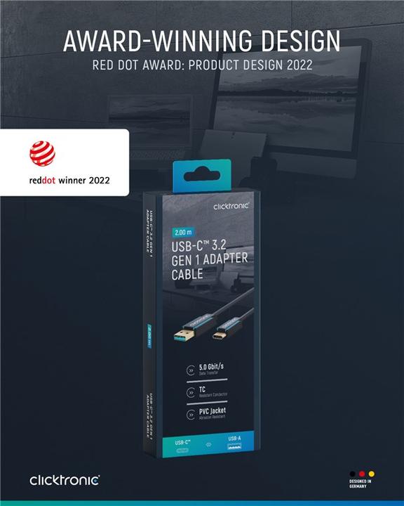 Actual product image clicktronic USB-C - USB-A adapter cable, high speed (2 m, USB 3.0)