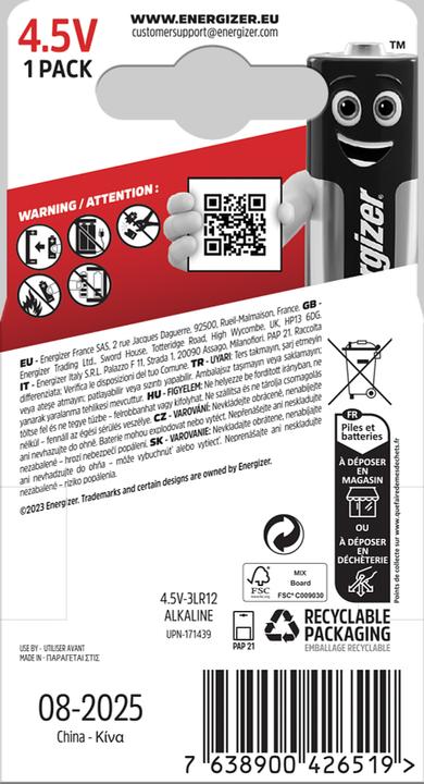 Actual product image Energizer Max (1 pcs., 3R12)