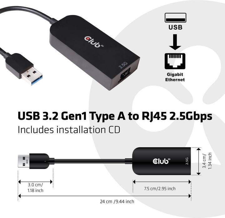Actual product image Club 3D USB 3.2 Gen1 Type A on RJ45 (USB 3.2, RJ45 (1x))