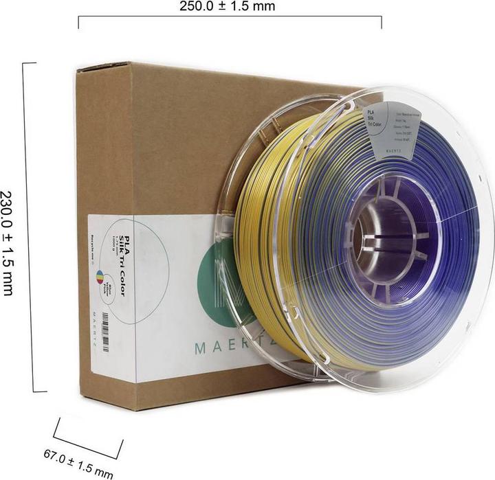 Actual product image Maertz PLA Silk Tri Color Blue-Yellow-Pink 1.75 mm 1.000 g (PLA, 1.75 mm, 1000 g)