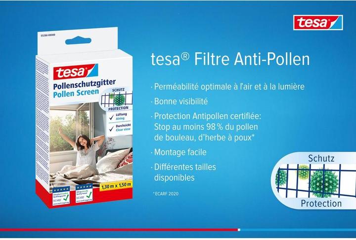 Image du produit tesa Grille anti-pollen, pour les personnes allergiques, à sceller, y compris bande Velcro autocollante (120 x 240 cm)