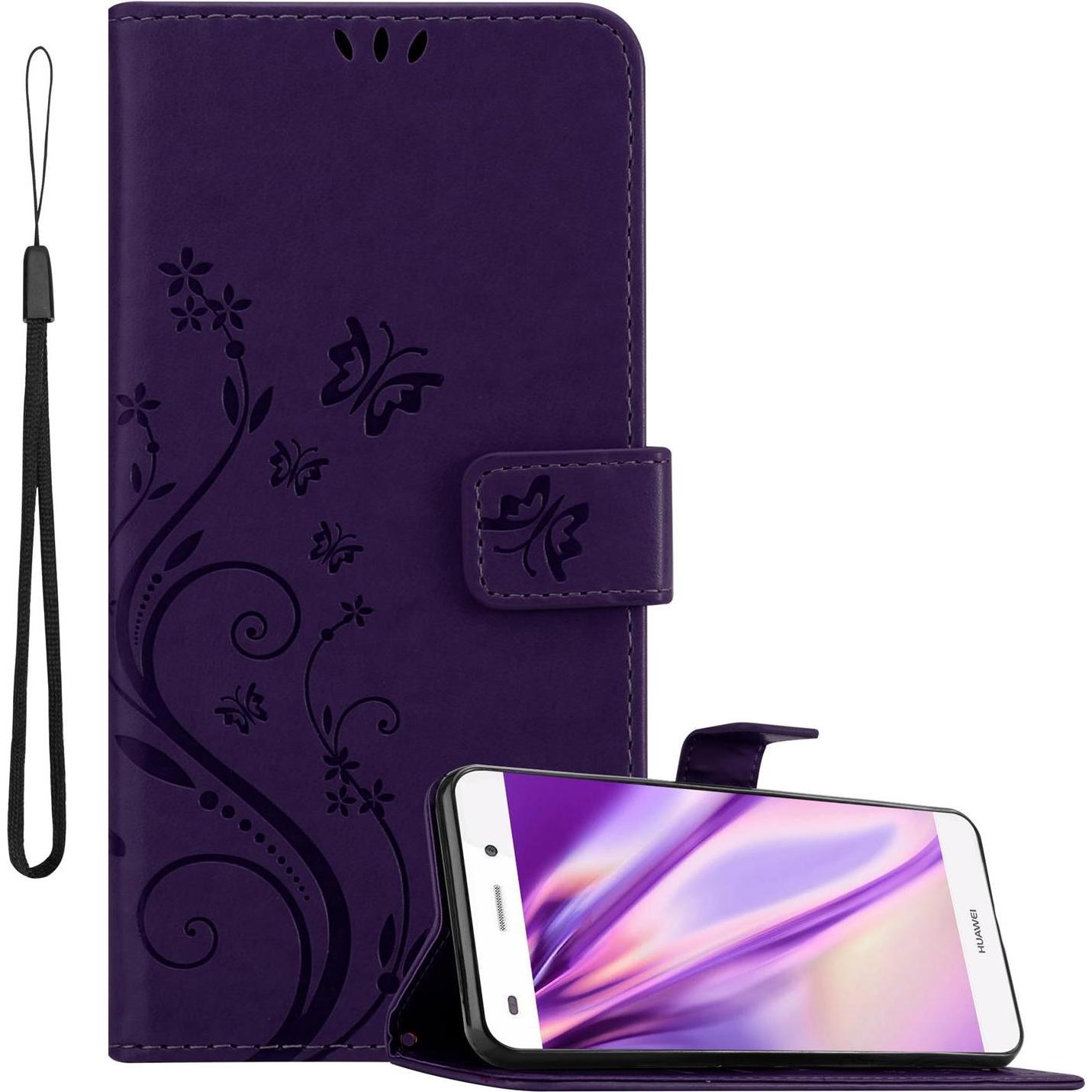 Cadorabo Flower Book Cover (Huawei P8 Lite), Smartphone Hülle, Violett