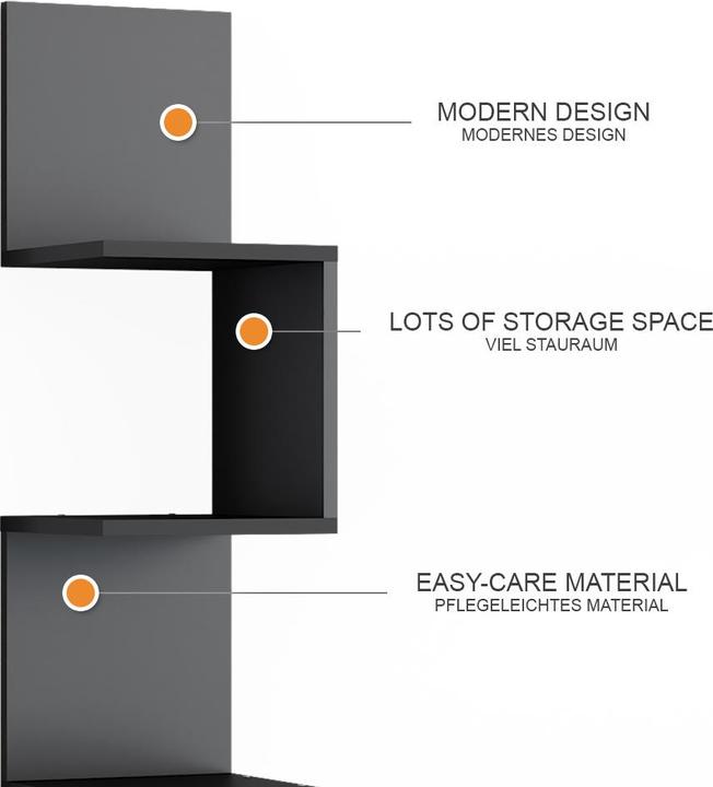 Actual product image Vicco Corner shelf Paolo, Black, 28 x 175.4 cm with 5 compartments