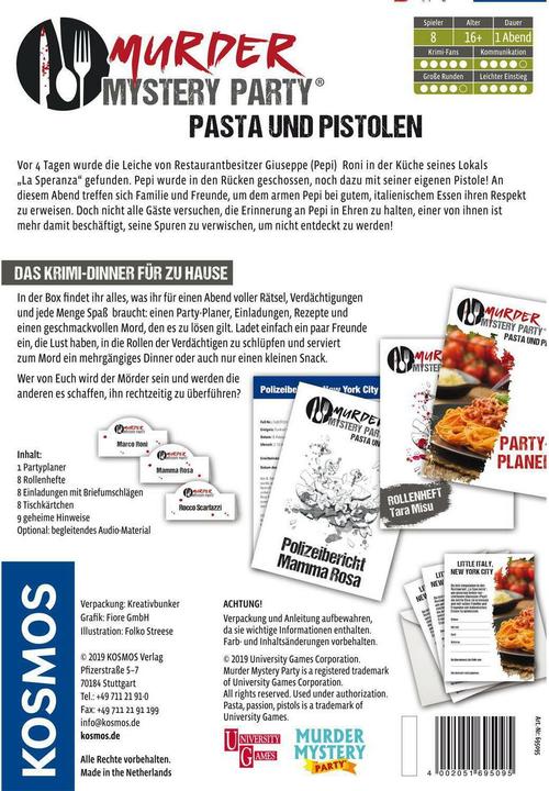 Actual product image Kosmos Murder Mystery Party - Pasta & Pistols (German, 6 - 8 Players)