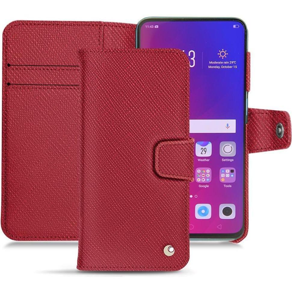 Noreve Lederschutzhülle Wallet (Oppo Find X), Smartphone Hülle, Rot