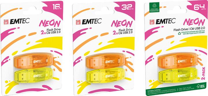 Produktbild Emtec C410 Neon 2-Pack (32 GB, USB-A)