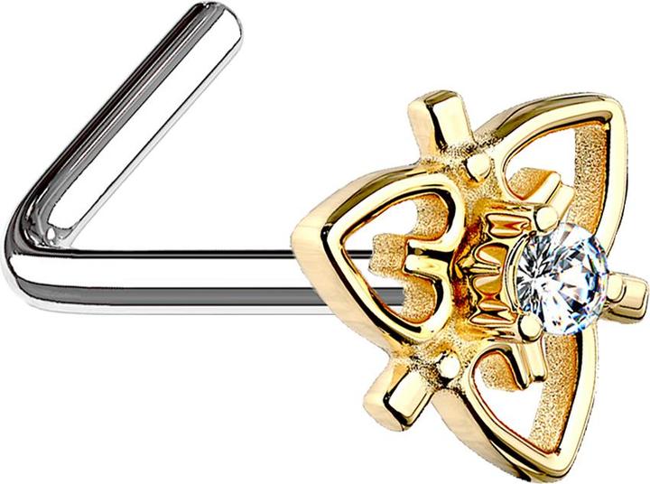 Produktbild Star Piercing Nasenstecker gewinkelt 14k vergoldet filigran Herz mit Kristall (Messing, Chirurgenstahl 316L)