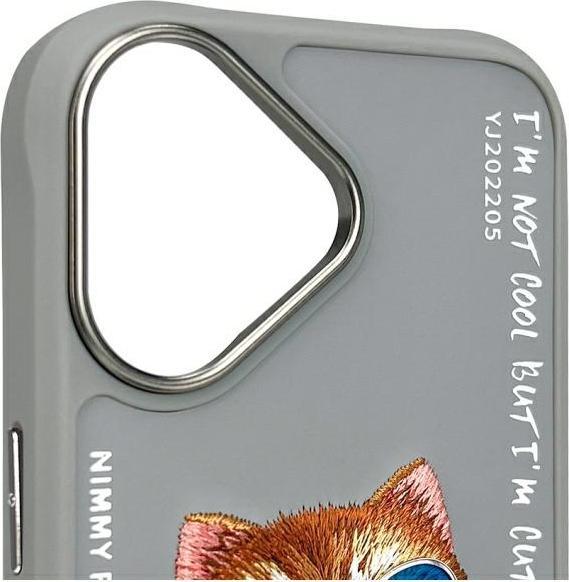 Actual product image Mocco Nimmy case iPhone 16 6.1" gray Glasses Cool Cat (Apple iPhone 16)