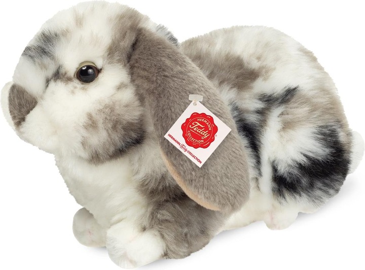 Teddy Hermann 937333 - Ram rabbit sitting grey and white pied, cuddly toy, 23 cm (12 cm)